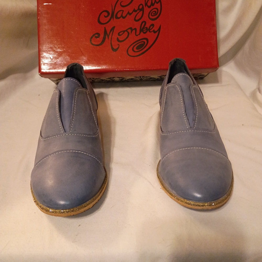 Naughty Monkey Blue Flats with Gold Accents